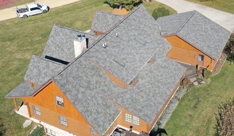 Beautiful wood home with large roof