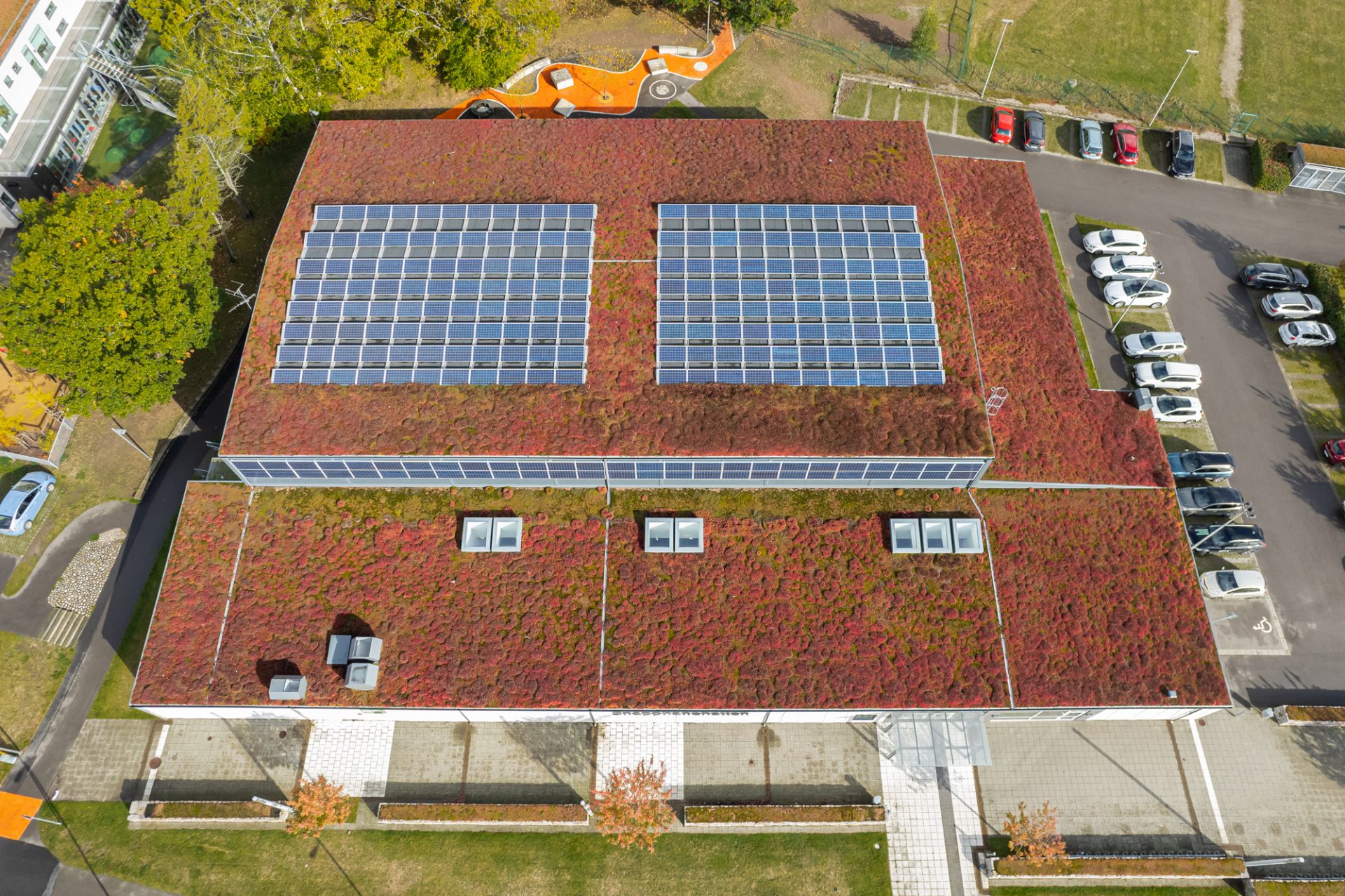 green commercial roof with solar