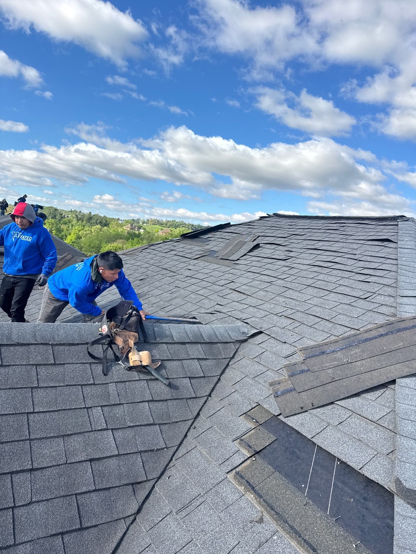 Roof damage after storm in asbury iowa
