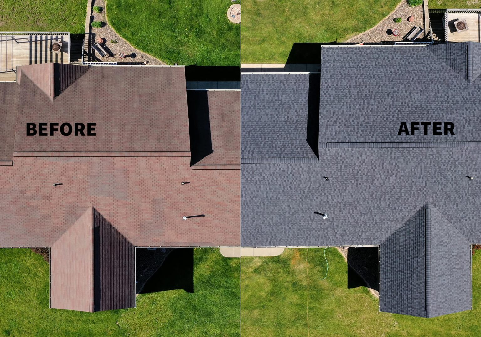 Stockton, IL before and after of a new roof replacement