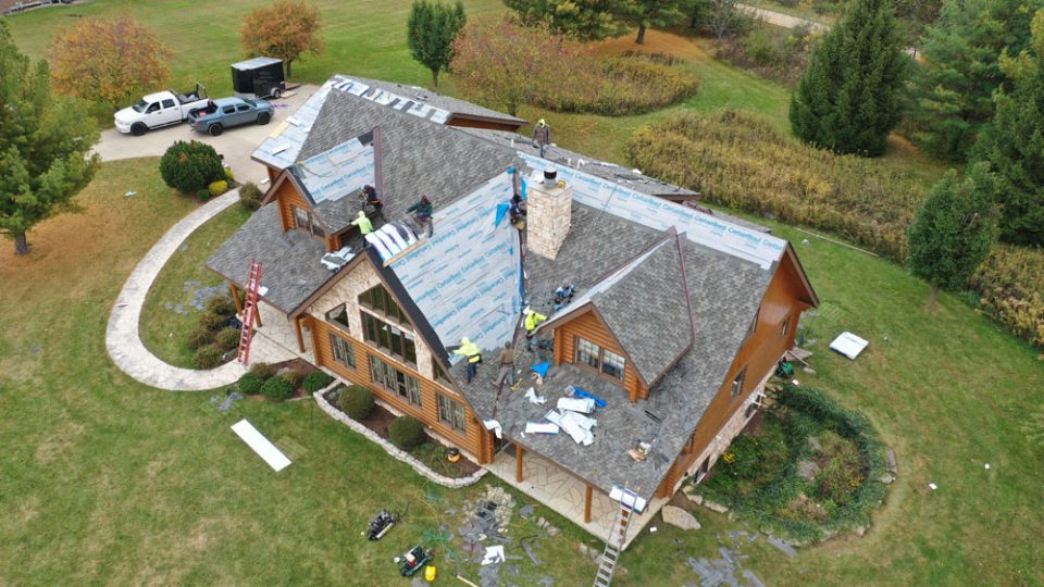Apple River, IL home during full roof replacement