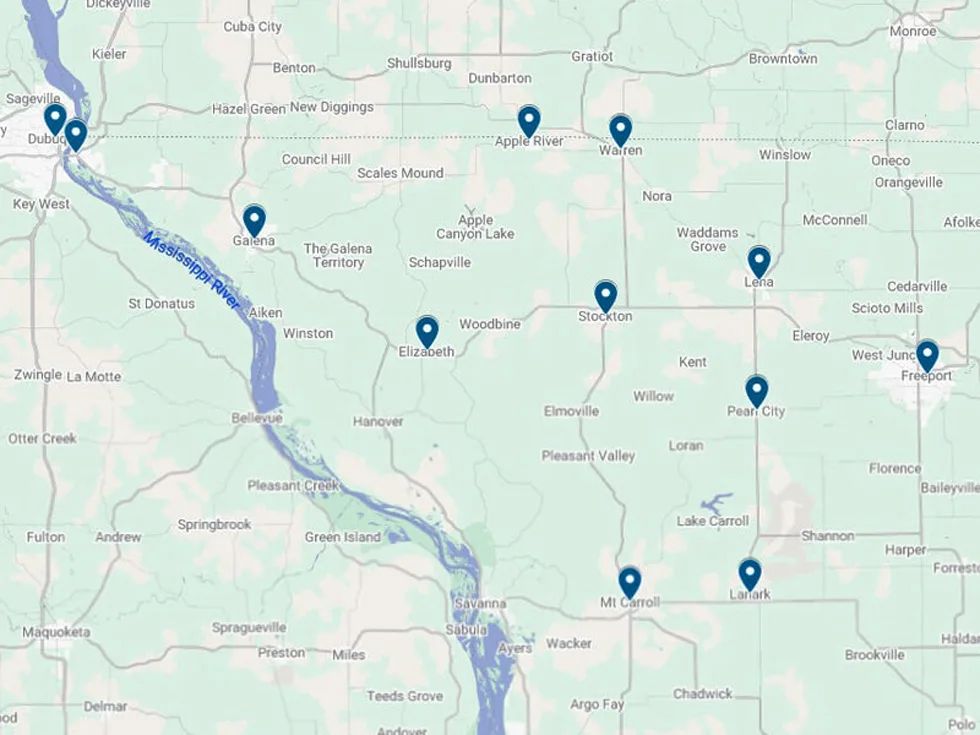 Illinois map with pins showing the areas serviced