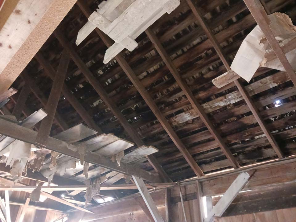 Interior attic inspection on a damaged roof