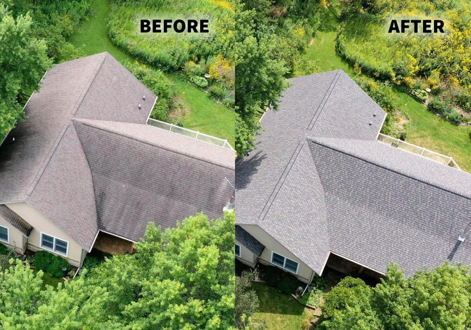 Stockton, IL before and after of a new roof replacement