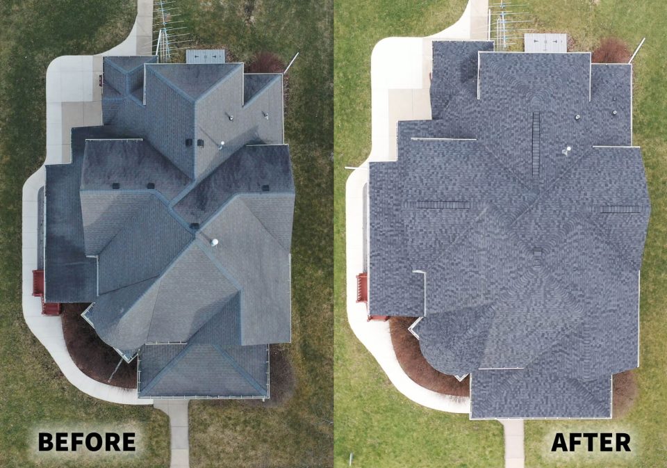 Stockton, IL before and after of a full roof replacement