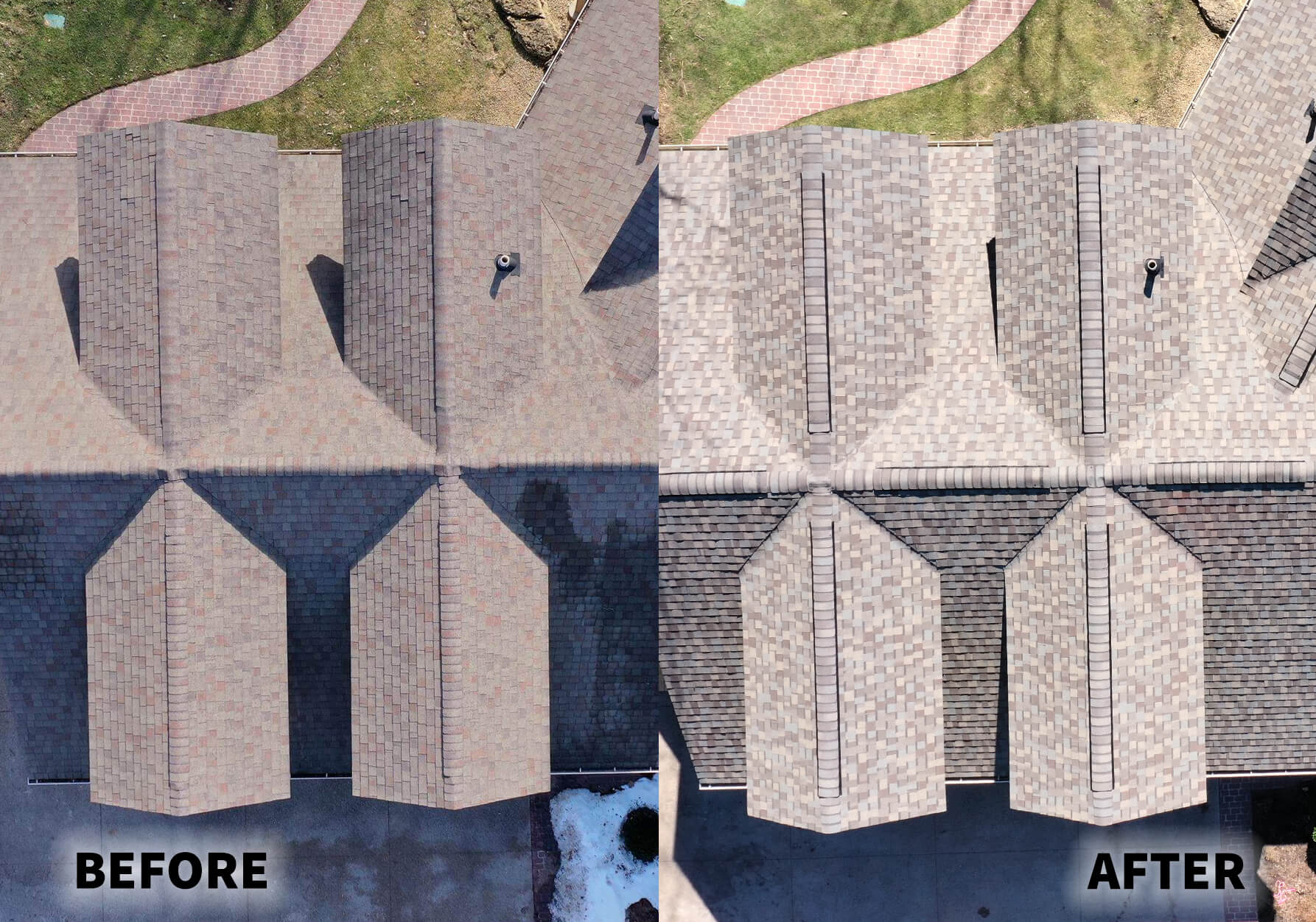 Galena, IL before and after of a full roof replacement