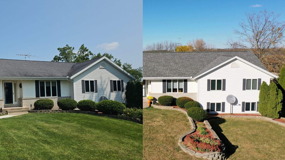 Stockton, IL before and after of a full roof replacement