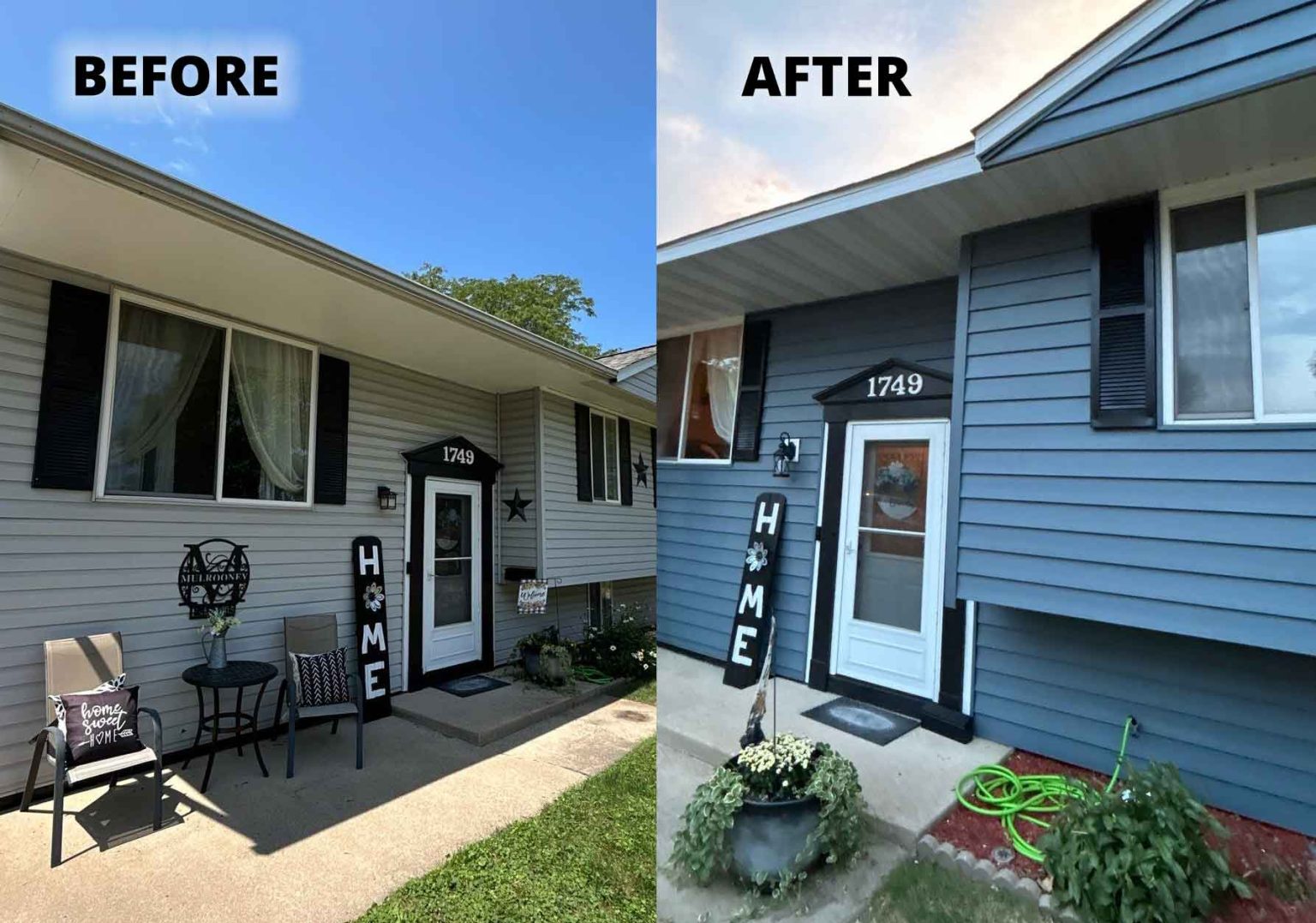 Dubuque, IA before and after repairing damaged siding and gutters after a storm