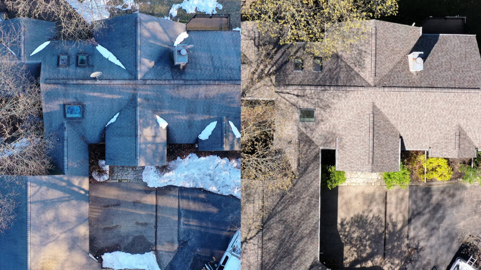 Elevated Roofing before and after Galena IL new roof install