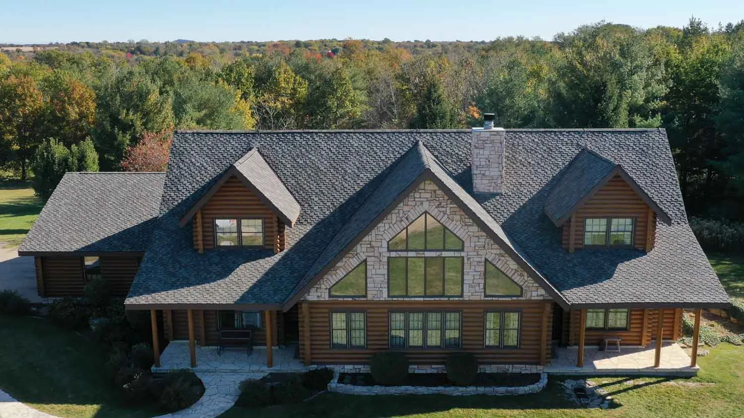 Photo of roof after of a full roof replacement on a log cabin home
