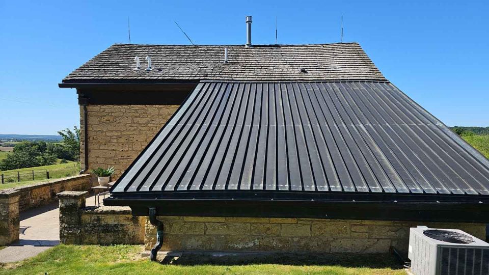 Elizabeth, IL house #4 before roof replacement showing aging shingles with excessive granule loss