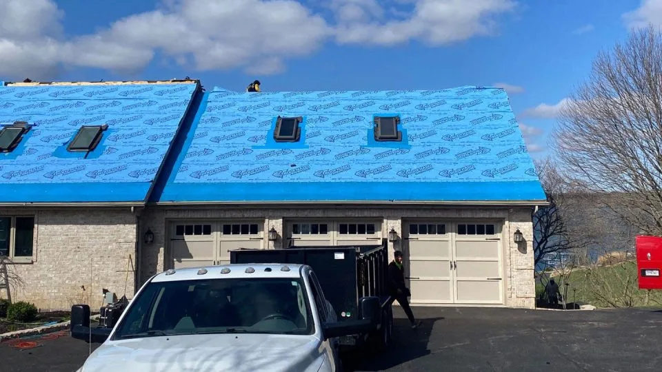 Lena, IL house #1 during roof replacement installing roofing underlayment
