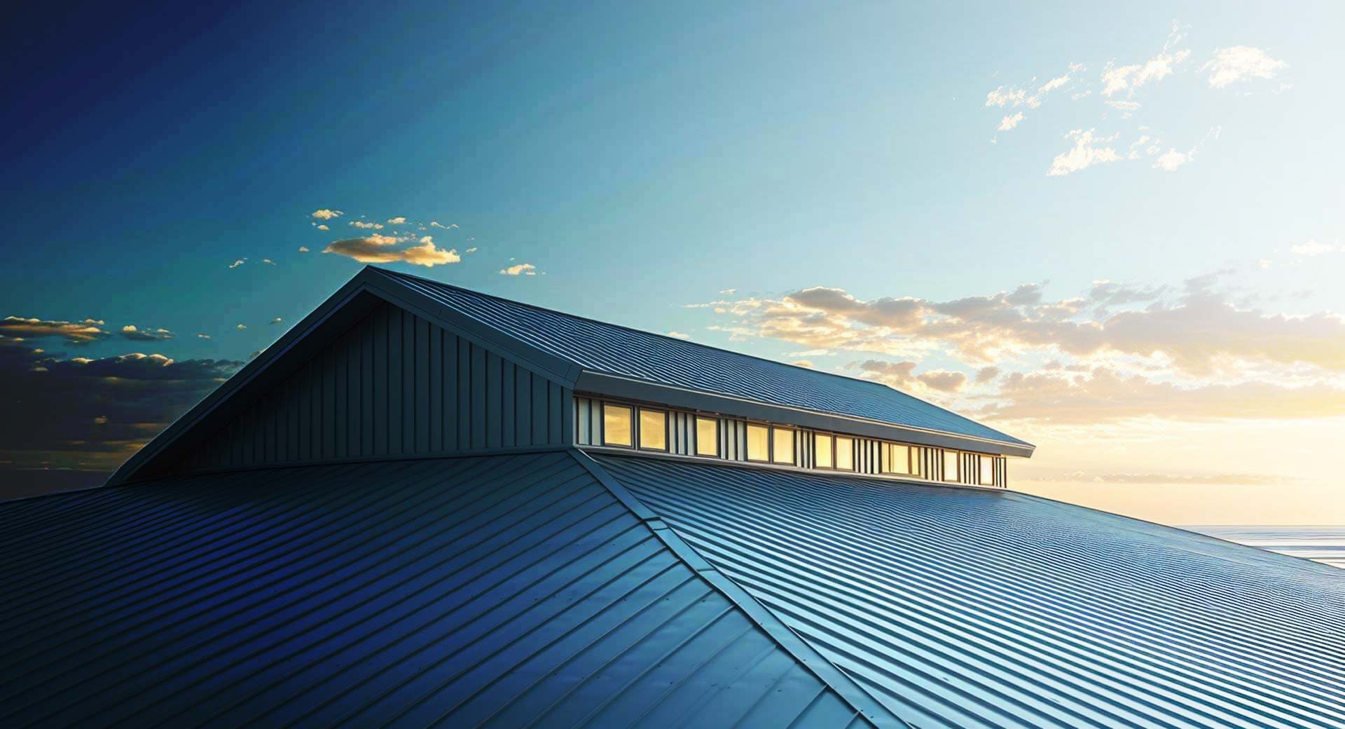 Close up of a commercial green metal roof