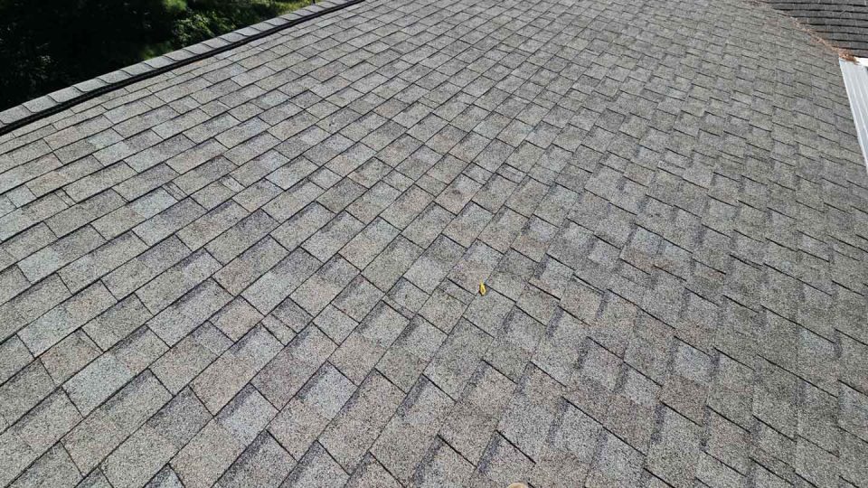 Stockton, IL single level ranch home #1 before a full roof replacement showing excessive granule loss