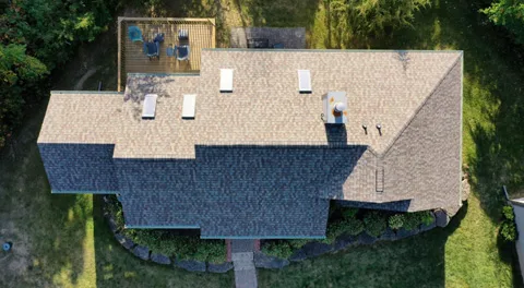 Aerial view of Earl's rooftop after a full roof replacement